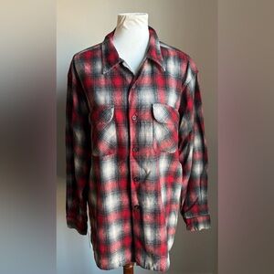 Pendleton Plaid Board Shirt 100% Virgin Wool Loop Collar Red/Black/White Size XL